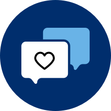Two message bubble icons. One with heart icon.