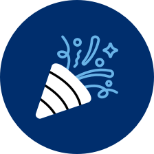 Confetti icon with stars and shapes.